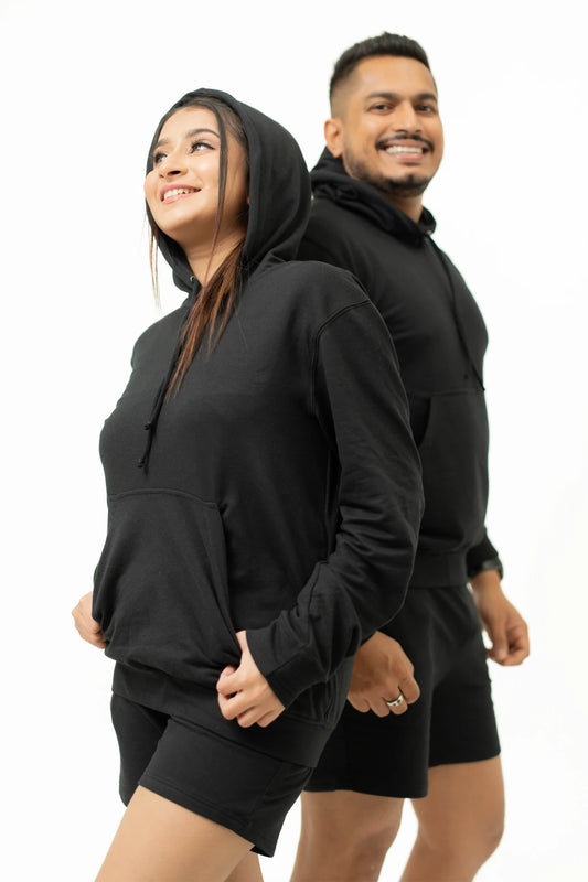Habito Unisex Hoodie Black Front Copule Closeup