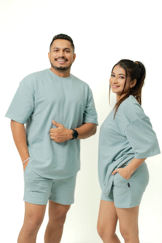 Habito Over size Tee Teal Couple Front