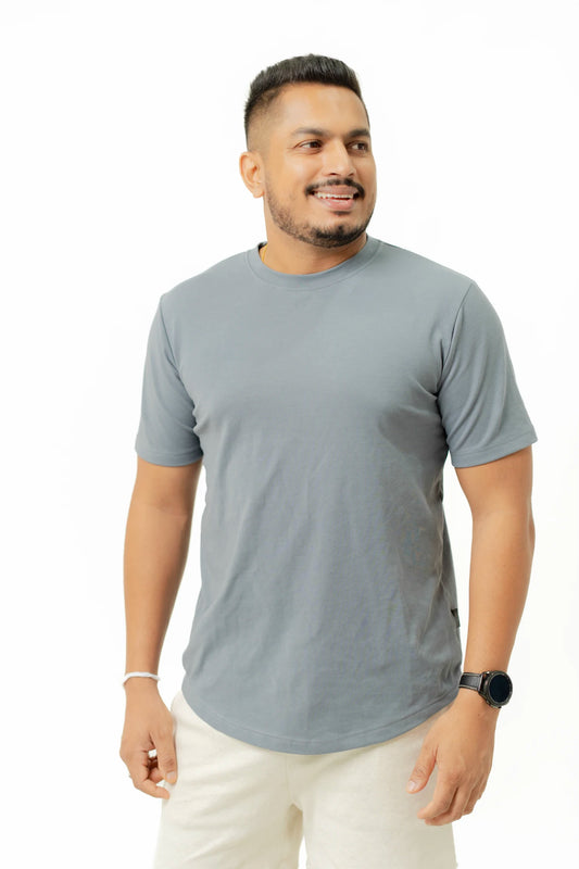 Habito Crew neck curved Bottom T Shirt Gunmetal Mens front