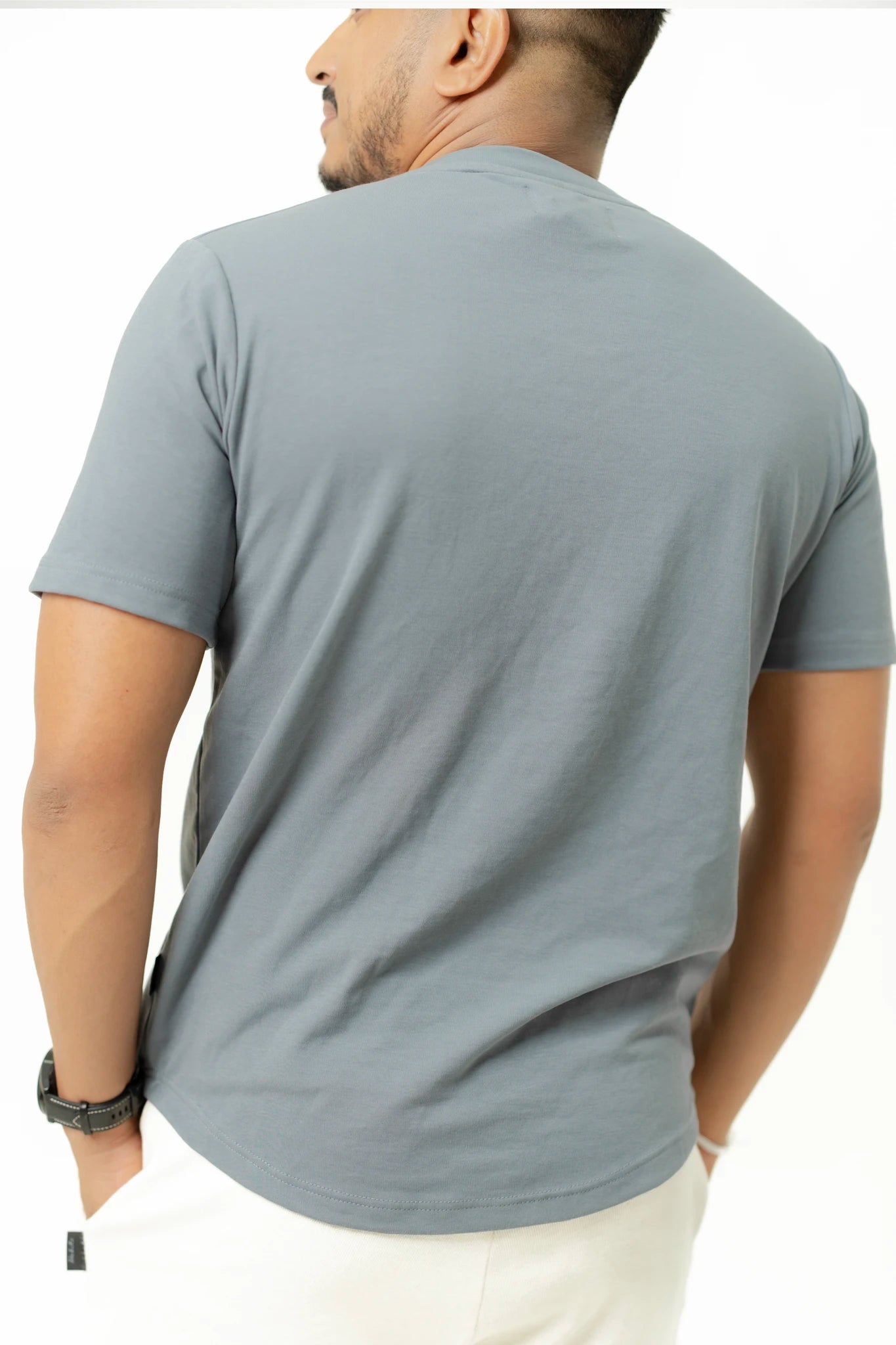 Habito Crew neck curved Bottom T Shirt Gunmetal Mens back