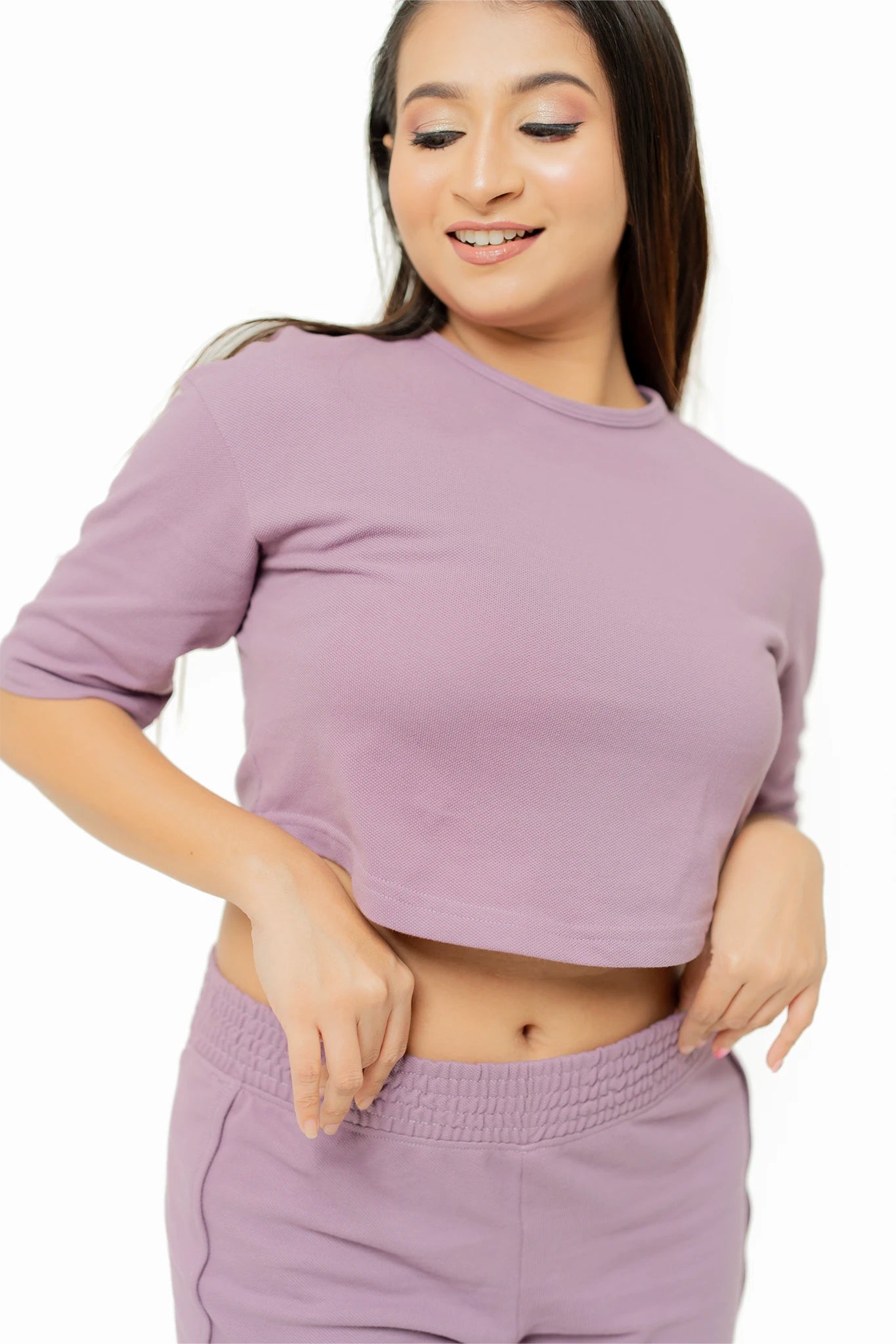 Habito Drop Shoulder Cropped Tee Mouve  ladies front