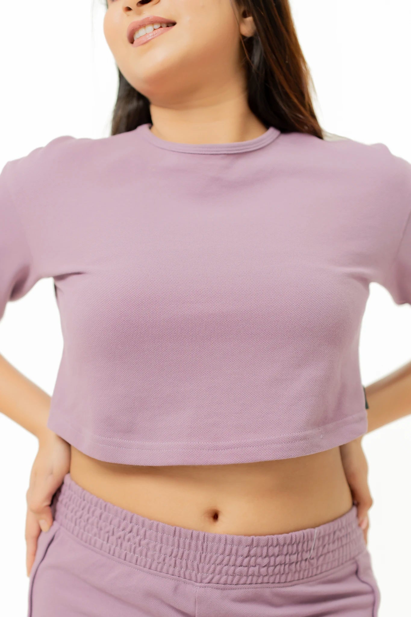 Habito Drop Shoulder Cropped Tee Mouve  ladies front closeup