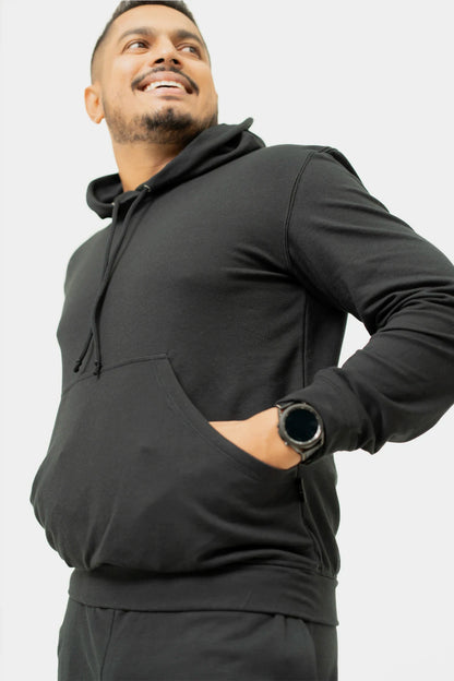 Habito Unisex Hoodie Black Mens Side Closeup