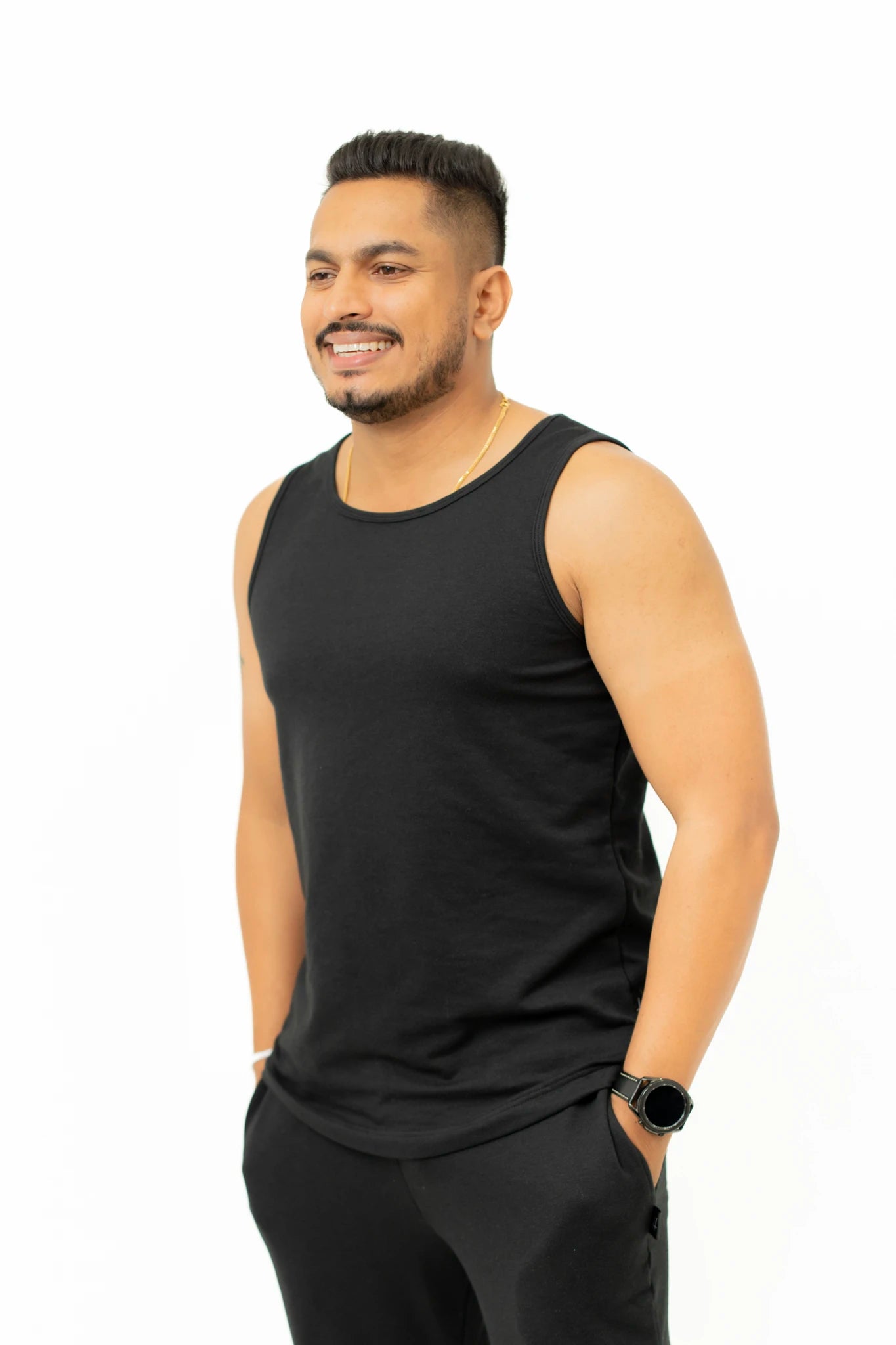 Habito Mens Tank Top Black Side Closeup