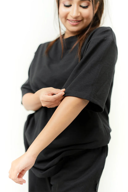 Habito Over size Tee Black Womens Side Closeup